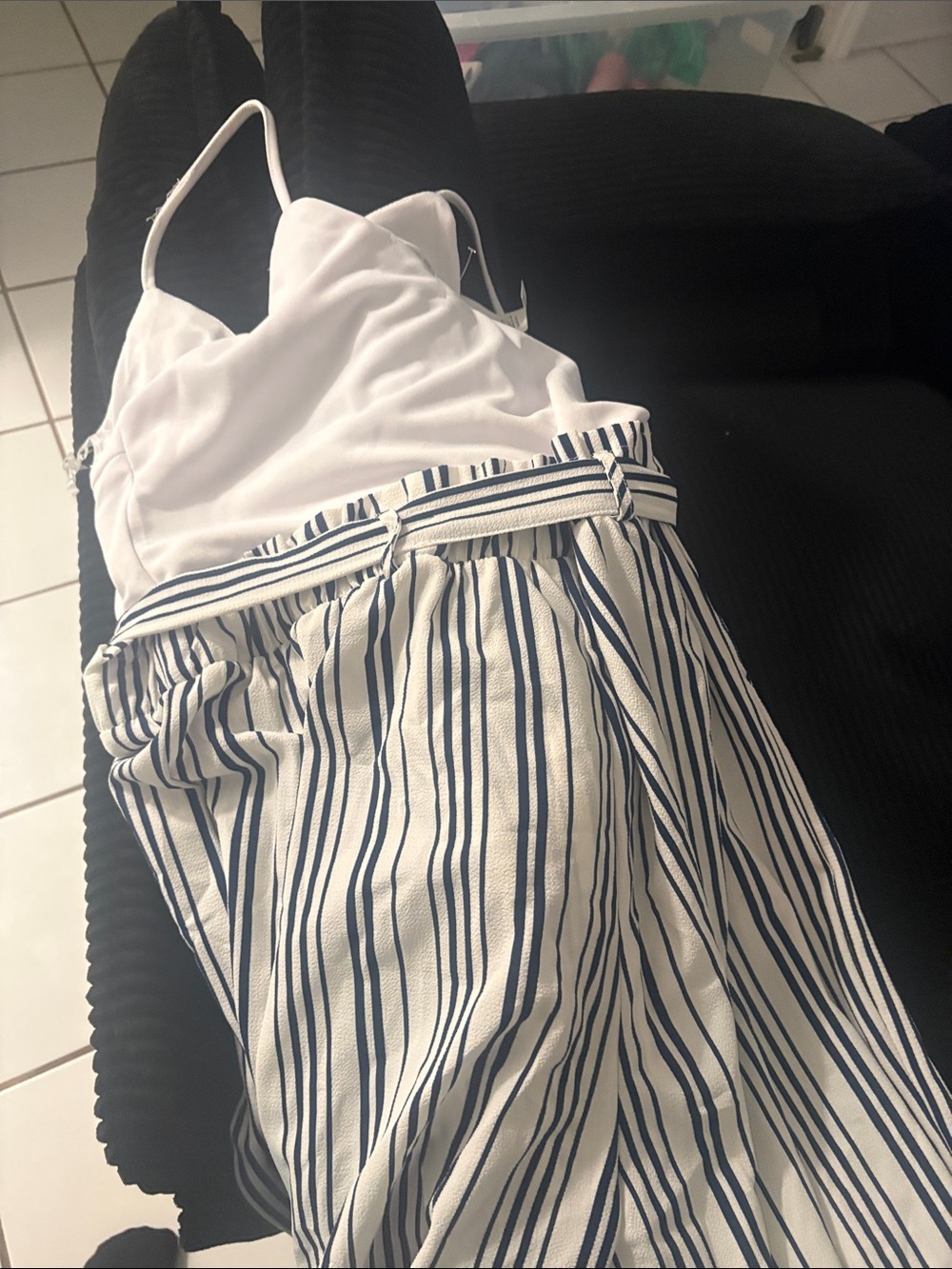Rue21 White Cami Top with Black and White Striped Wide-Leg Jumpsuit - Picture 3 of 5
